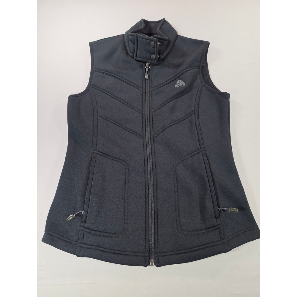 Nike ACG Womens Black Softshell Full Zip Fleece Lined Vest Small RN 104141
